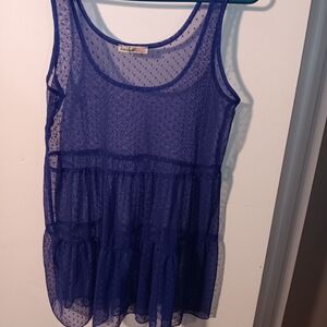 Love Squared Royal Blue Sheer Sleeveless Blouse